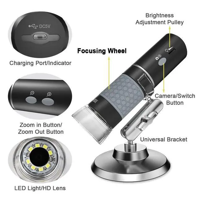 Alt view image 6 of 6 - 4K 3840x2160P Wireless Digital Microscope, Handheld HD USB Inspection Camera Endoscope 50x-1000x Magnification, Compatible with iPhone iPad Android Phone Tablet Windows Mac (with Stand)