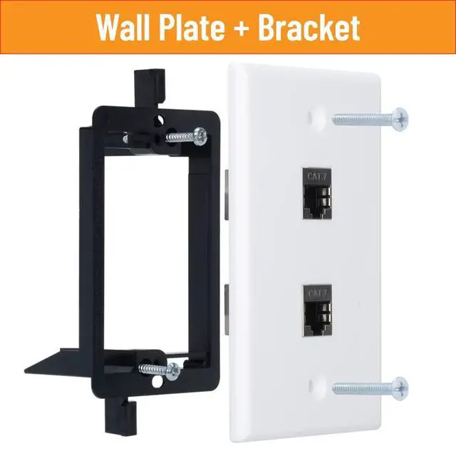 Alt view image 2 of 6 - RJ45 Wall Plate 2 Port, Single Gang Cat7 Wall Plate with Metal Shielded Cat 7 Ethernet Coupler, 1 Gang Low Voltage Mounting Bracket for Networking Cables (White, 2 Pack)