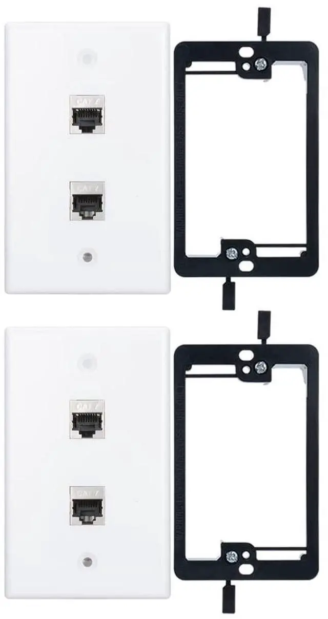 Main image of RJ45 Wall Plate 2 Port, Single Gang Cat7 Wall Plate with Metal Shielded Cat 7 Ethernet Coupler, 1 Gang Low Voltage Mounting Bracket for Networking Cables (White, 2 Pack)