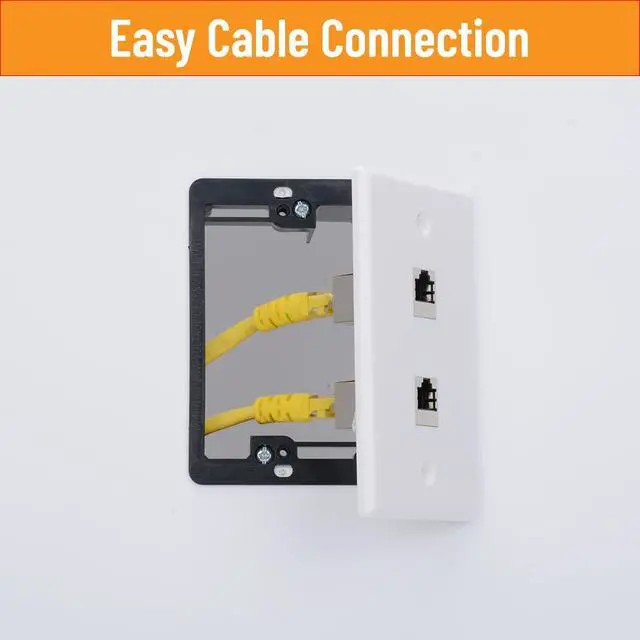 Alt view image 4 of 6 - RJ45 Wall Plate 2 Port, Single Gang Cat7 Wall Plate with Metal Shielded Cat 7 Ethernet Coupler, 1 Gang Low Voltage Mounting Bracket for Networking Cables (White, 2 Pack)