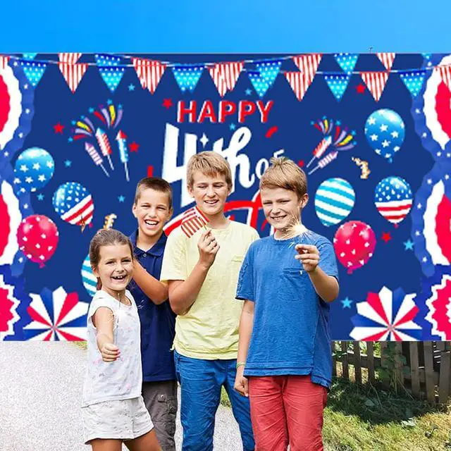 Alt view image 7 of 7 - 4th of July Banner Independence Day Decorations Outdoor 41 * 71inch Patriotic Yard Sign Party Supplies Red White and Blue Stars Backdrop for Outside Indoor Fence Balcony Garden Decorations