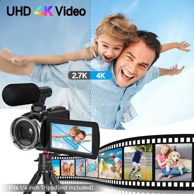 Alt view image 2 of 7 - Video Camera Camcorder UHD 4K 48 MP Vlogging Camera Recorder for YouTube TikTok 3 Inch IPS Screen 18X Zoom Camcorders Camera with Microphone for Kids,Teens,Students,Beginners (Black)