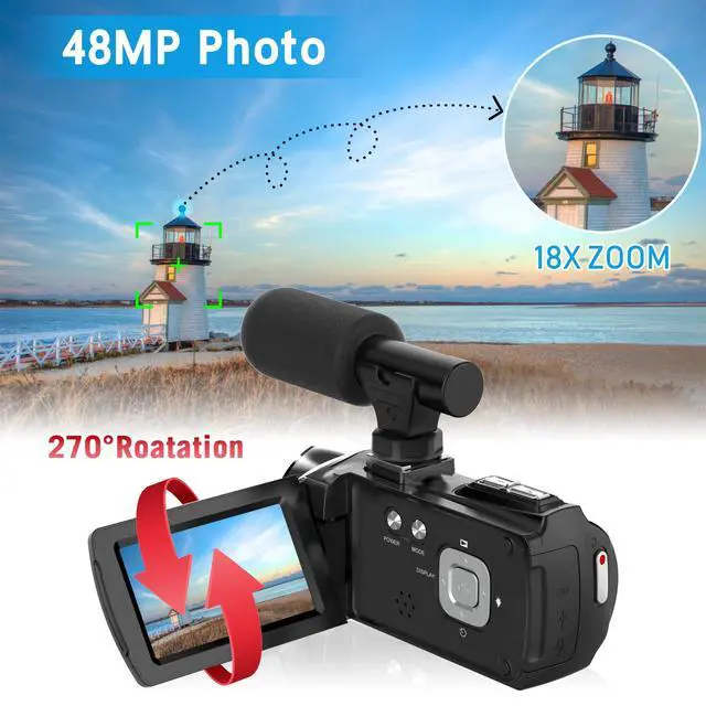Alt view image 7 of 7 - Video Camera Camcorder UHD 4K 48 MP Vlogging Camera Recorder for YouTube TikTok 3 Inch IPS Screen 18X Zoom Camcorders Camera with Microphone for Kids,Teens,Students,Beginners (Black)