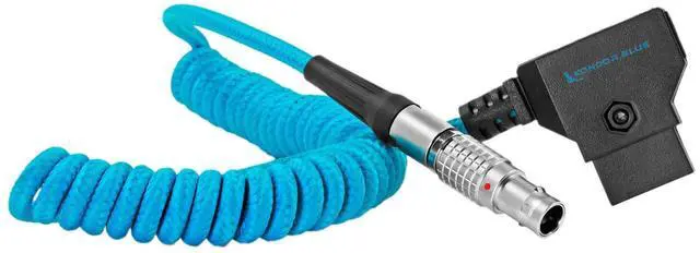 Main image of Coiled D-Tap to 2-Pin LEMO 0B Male Power Cable | 16-36 Inch, Nylon Braided, Right-Angle D-Tap, for Blackmagic Pyxis 6K, SmallHD, Teradek, Z CAM | Blue