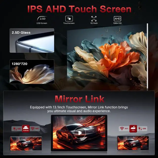 Alt view image 7 of 7 - Upgrade 13.1Inch Touch Screen for Toyota Tacoma 2005-2015 Stereo, Android 13 Car Radio for Tacoma with Wireless Carplay Android Auto Bluetooth WiFi GPS SWC FM + Backup Camera - 4G RAM 64G ROM