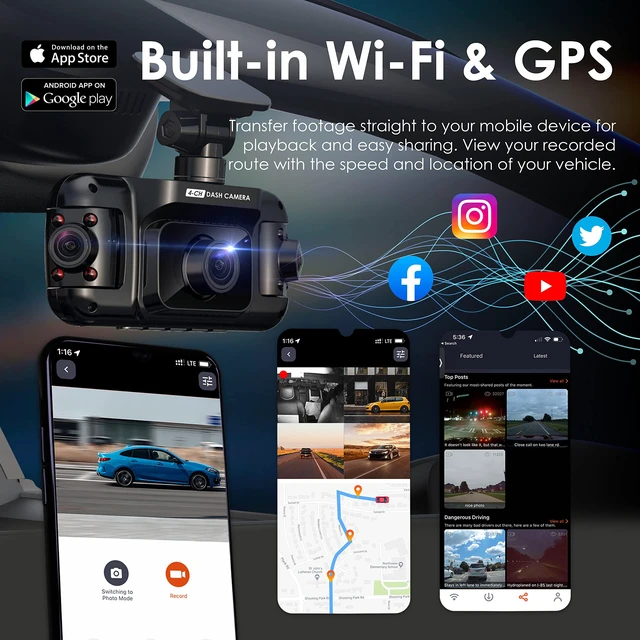 Alt view image 4 of 7 - USA R4-4 Channel Dash Cam W/All Around 1080p Resolution, Wi-Fi, GPS, IR Night Vision, Parking Mode, Collision Detection, Type-C Port