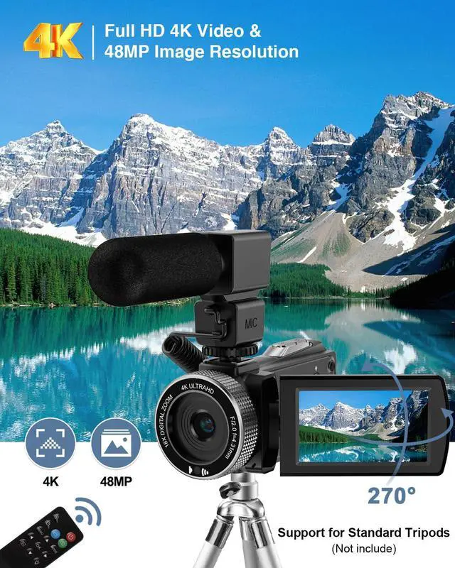 Alt view image 2 of 7 - Video Camera Camcorder Full HD 4K 48MP Vlogging Camera for YouTube Digital Camera Recorder Video Camera for Filming with 3.0" Touch Screen,2 Batteries and 32G SD Card
