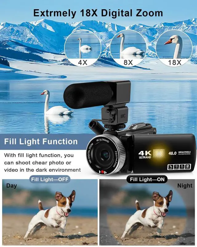 Alt view image 3 of 7 - Video Camera Camcorder Full HD 4K 48MP Vlogging Camera for YouTube Digital Camera Recorder Video Camera for Filming with 3.0" Touch Screen,2 Batteries and 32G SD Card