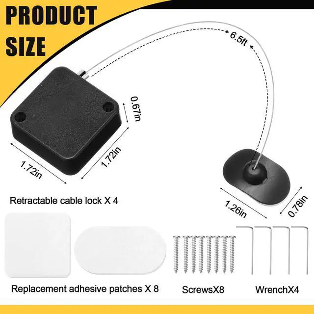 Alt view image 2 of 6 - 4 Pcs 6.5 ft Retractable Security Cable Lock with Double Sided Adhesive and Screws TV Remote Control Tether Cord Leash Anti Lost Rope Security Lanyard Lock for TV Tablets Showroom