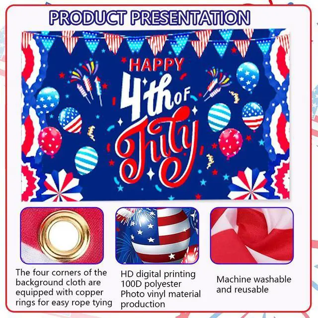 Alt view image 2 of 7 - 4th of July Banner Independence Day Decorations Outdoor 41 * 71inch Patriotic Yard Sign Party Supplies Red White and Blue Stars Backdrop for Outside Indoor Fence Balcony Garden Decorations