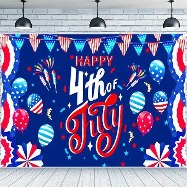 Alt view image 3 of 7 - 4th of July Banner Independence Day Decorations Outdoor 41 * 71inch Patriotic Yard Sign Party Supplies Red White and Blue Stars Backdrop for Outside Indoor Fence Balcony Garden Decorations