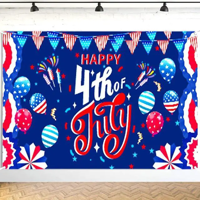 Alt view image 5 of 7 - 4th of July Banner Independence Day Decorations Outdoor 41 * 71inch Patriotic Yard Sign Party Supplies Red White and Blue Stars Backdrop for Outside Indoor Fence Balcony Garden Decorations