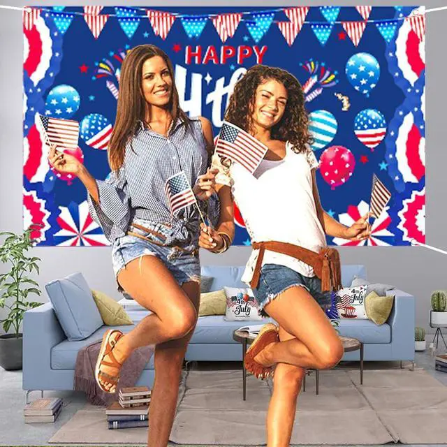 Alt view image 6 of 7 - 4th of July Banner Independence Day Decorations Outdoor 41 * 71inch Patriotic Yard Sign Party Supplies Red White and Blue Stars Backdrop for Outside Indoor Fence Balcony Garden Decorations