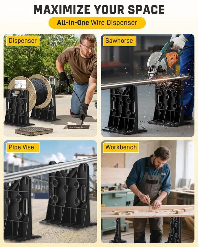 Alt view image 4 of 7 - Wire Spool Rack Electrical Wire Dispenser, Cable Reel Caddy-1 Pair | Fits up to 34" Reels, 330 LBS Load Capacity, Multi-purpose, Free-Standing, Portable, Weather-Resistant
