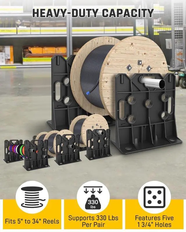 Alt view image 5 of 7 - Wire Spool Rack Electrical Wire Dispenser, Cable Reel Caddy-1 Pair | Fits up to 34" Reels, 330 LBS Load Capacity, Multi-purpose, Free-Standing, Portable, Weather-Resistant