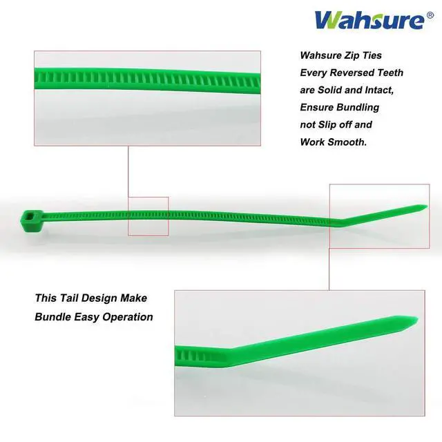 Alt view image 2 of 6 - Extreme High Heat Resistant Cable Zip Ties 8 Inch Heavy Duty Green Zipties 100pcs,Weather Proof Plastic Tie Wraps Heat Stabilized 40 Pounds Tenstil Strength for Duct,Apply to Temp 266 Degree F