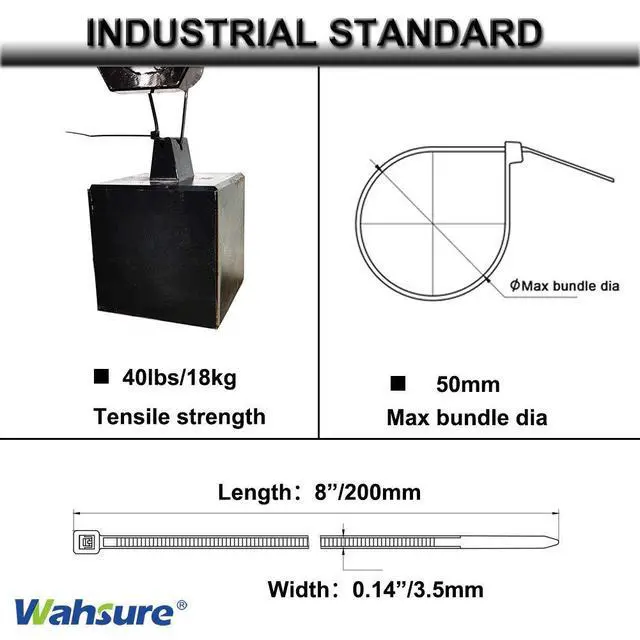 Alt view image 3 of 6 - Extreme High Heat Resistant Cable Zip Ties 8 Inch Heavy Duty Green Zipties 100pcs,Weather Proof Plastic Tie Wraps Heat Stabilized 40 Pounds Tenstil Strength for Duct,Apply to Temp 266 Degree F