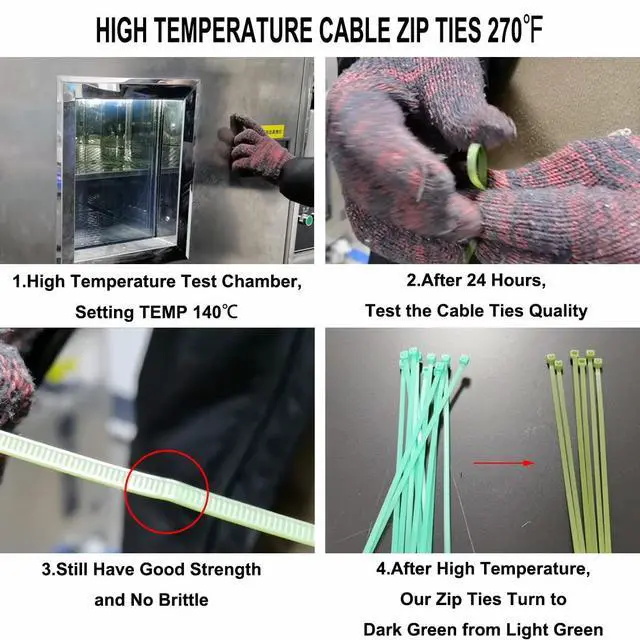 Alt view image 4 of 6 - Extreme High Heat Resistant Cable Zip Ties 8 Inch Heavy Duty Green Zipties 100pcs,Weather Proof Plastic Tie Wraps Heat Stabilized 40 Pounds Tenstil Strength for Duct,Apply to Temp 266 Degree F