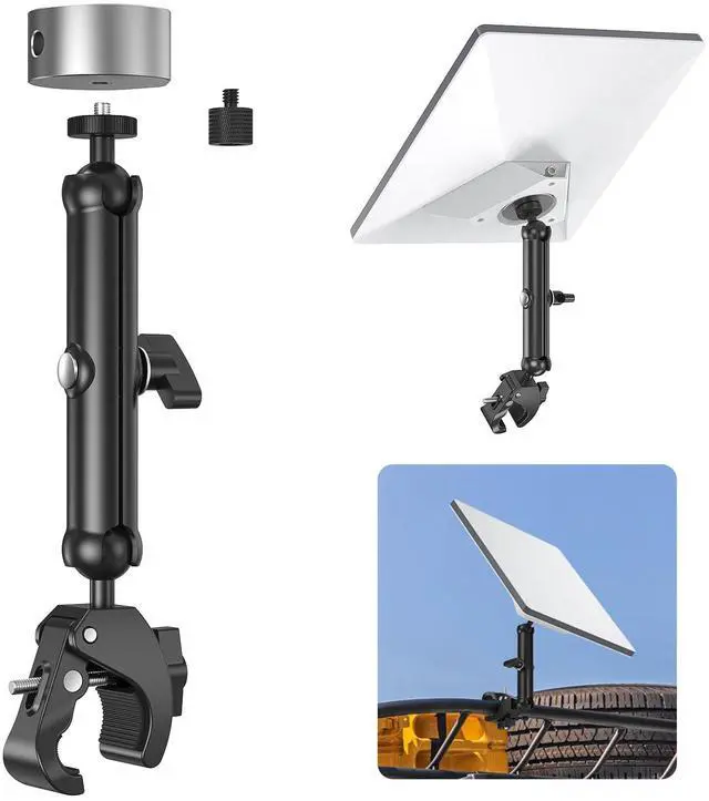 Main image of ® Starlink Mini Mount Clamp with Pipe Adapter for Starlink Mini | Aluminum Starlink Pole Mount with 1/4" & 3/8" Threads & Adjustable Bracket for Starlink Mini & Mini X on Roof Rack, Boat