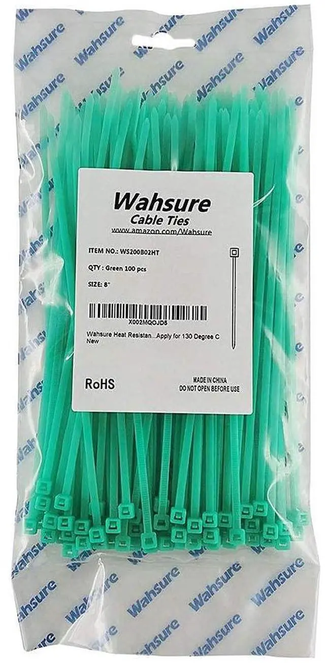 Main image of Extreme High Heat Resistant Cable Zip Ties 8 Inch Heavy Duty Green Zipties 100pcs,Weather Proof Plastic Tie Wraps Heat Stabilized 40 Pounds Tenstil Strength for Duct,Apply to Temp 266 Degree F