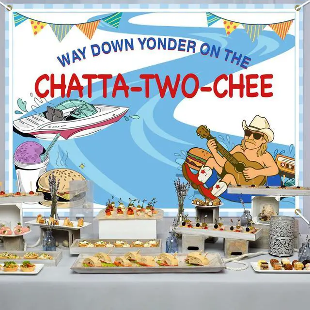 Alt view image 5 of 6 - Chatta-Two-chee Birthday Backdrop Banner Chattatwochee Themed 2nd Birthday Party Decor Country Music River Party Banner