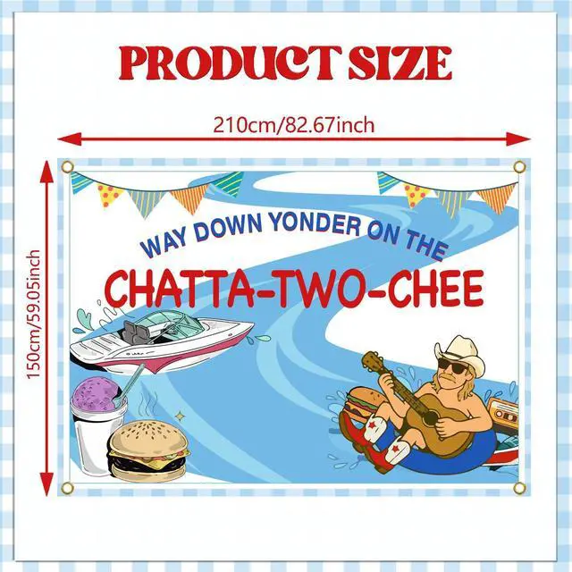 Alt view image 3 of 6 - Chatta-Two-chee Birthday Backdrop Banner Chattatwochee Themed 2nd Birthday Party Decor Country Music River Party Banner