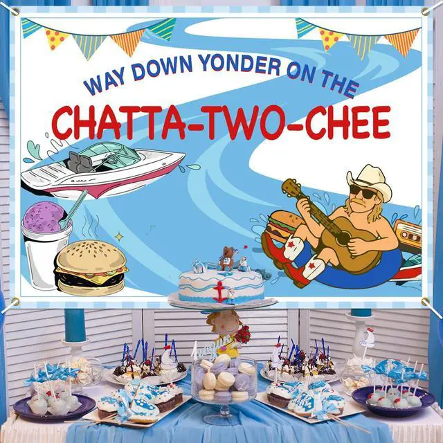 Alt view image 4 of 6 - Chatta-Two-chee Birthday Backdrop Banner Chattatwochee Themed 2nd Birthday Party Decor Country Music River Party Banner