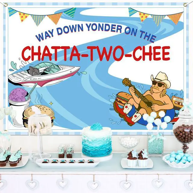 Alt view image 6 of 6 - Chatta-Two-chee Birthday Backdrop Banner Chattatwochee Themed 2nd Birthday Party Decor Country Music River Party Banner