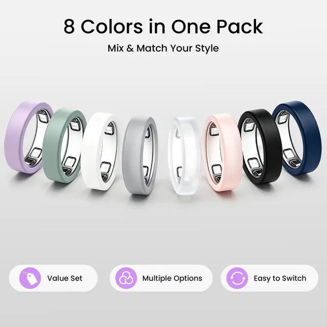 Alt view image 4 of 7 - Ring Cover Compatible with Oura Ring 5, 8 Pack Silicone Protector(S)