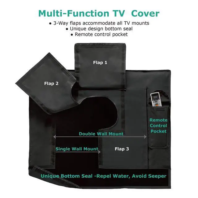 Alt view image 5 of 7 - Outdoor TV Cover Waterproof and Weatherproof, TV Screen Protector for 38-40 inch TV, Fits Most TV Mounts and Stands, with Built-in Remote Pocket for Outside LED LCD Flat Screen TVs, Black