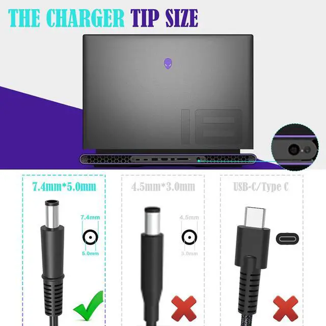 Alt view image 2 of 7 - Original Replacement 180W Dell Laptop Charger Fit for Dell Alienware 13 15 17 R1 R2 R3 R4 R5 G3 G5 G7 Precision 7510 7710 7520 7530 OptiPlex 3011 AIO Inspiron One 2350 2320 DA180PM111 Power Cord