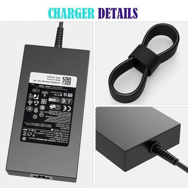 Alt view image 5 of 7 - Original Replacement 180W Dell Laptop Charger Fit for Dell Alienware 13 15 17 R1 R2 R3 R4 R5 G3 G5 G7 Precision 7510 7710 7520 7530 OptiPlex 3011 AIO Inspiron One 2350 2320 DA180PM111 Power Cord