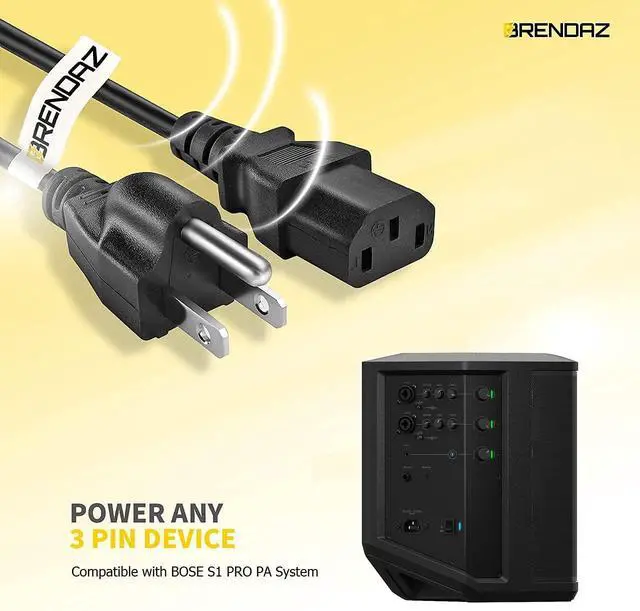 Alt view image 5 of 6 - Compatible Bose S1 Pro Power Cord - 3-Prong Power Connector Compatible with Bose S1 Pro Multi-Position PA Speaker System (6-Feet)