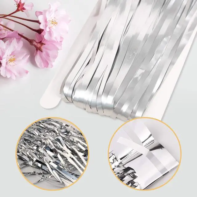 Alt view image 4 of 7 - 100 Pack Silver Foil Fringe Backdrop Curtains 3.2ft x 8.2ft Silver Tinsel Foil Fringe Curtains for Birthday Party Decorations Photo Booth Backdrop for Halloween Christmas New Year Holiday Decorations