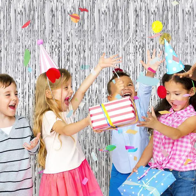 Alt view image 5 of 7 - 100 Pack Silver Foil Fringe Backdrop Curtains 3.2ft x 8.2ft Silver Tinsel Foil Fringe Curtains for Birthday Party Decorations Photo Booth Backdrop for Halloween Christmas New Year Holiday Decorations