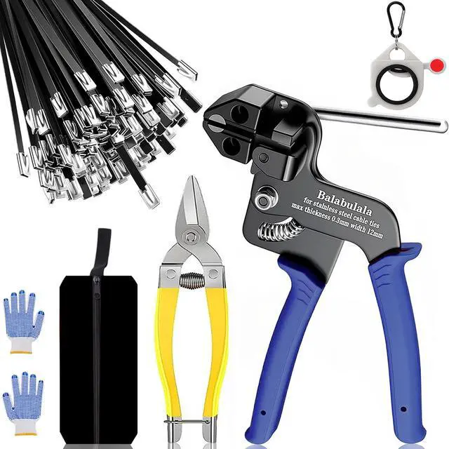 Main image of 155pcs Heavy Duty 304 Stainless Steel Cable Tie Gun Kit | 150pcs(3 Sizes) Black Metal Zip Ties, Self-Locking, UV & Corrosion Resistant, for Fence, Exhaust Wrap, Chicken Coop, Farm Use