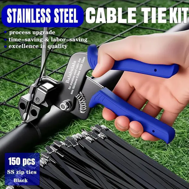 Alt view image 3 of 7 - 155pcs Heavy Duty 304 Stainless Steel Cable Tie Gun Kit | 150pcs(3 Sizes) Black Metal Zip Ties, Self-Locking, UV & Corrosion Resistant, for Fence, Exhaust Wrap, Chicken Coop, Farm Use