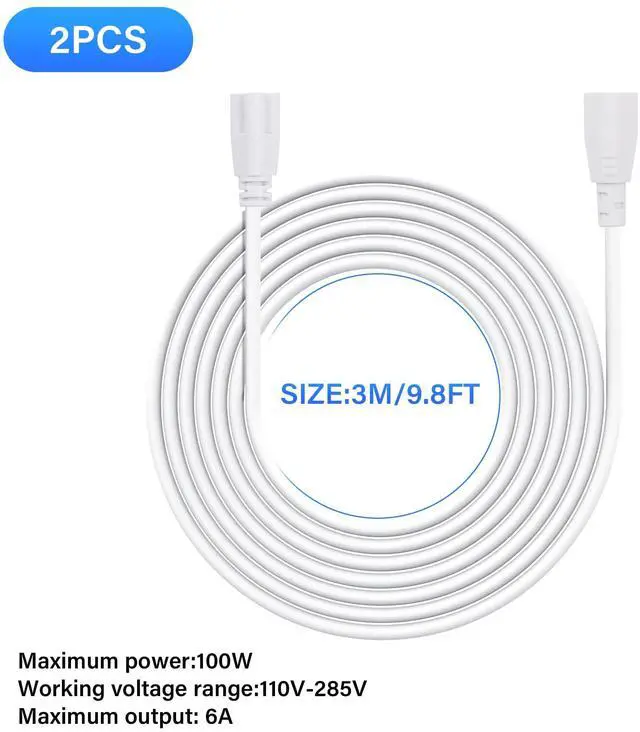 Alt view image 7 of 7 - T5 T8 LED Cable 10FT LED 3Pin Integrated Tube Male to Female Adapter Extension Cord for Integrated Fluorescent Tube Light Bulb Lamp Holder (2 Pack/3M)