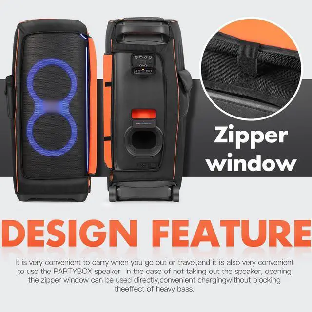 Alt view image 4 of 6 - Speaker Case Compatible with JBL PartyBox Ultimate,Without Wheels | Portable Speaker Dust Cover Storage Bag Fits for JBL PartyBox Ultimate for Outdoor Travel,Black+Orange,Cover Only