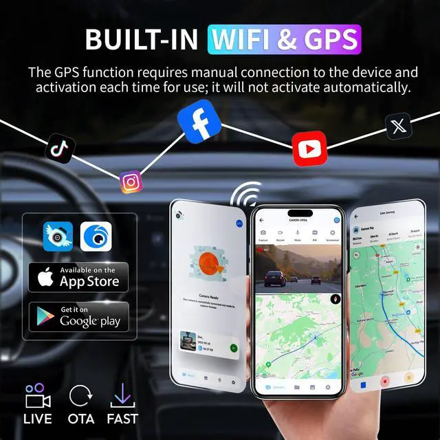 Alt view image 4 of 7 - OEM Style Front & Rear Dash Cam for GMC Sierra 2022-2026 | Front 4K, Rear 1080P, 128GB Card, Hidden Design, Plug&Play, Easy Install, Loop Recording, G-Sensor, Free App