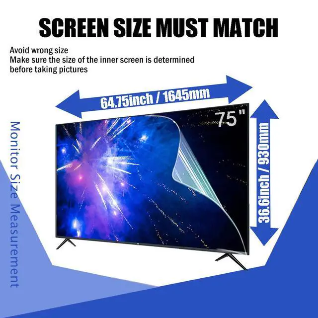 Alt view image 5 of 7 - 75 Inch Anti Glare TV Screen Film, TV Screen Protector Frosted Anti Glare Blue Light Dustproof Scratch Filter Film, New Protect Your Eyes, Reduce Eye Fatigue, 75Inch (1645 * 930mm)