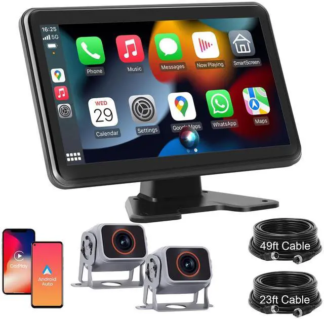 Main image of Truck RV Camera System with CarPlay & Android Auto,10'' Touch Screen Monitor with Recording & Voice Control & Navigation, 2 HD1080P Wired Rearview Backup Camera for Semi Trucks, RVs, Trailers