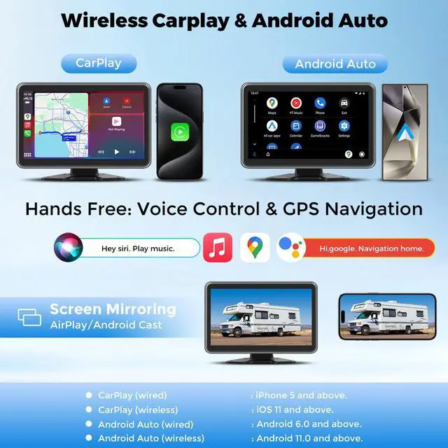 Alt view image 3 of 7 - Truck RV Camera System with CarPlay & Android Auto,10'' Touch Screen Monitor with Recording & Voice Control & Navigation, 2 HD1080P Wired Rearview Backup Camera for Semi Trucks, RVs, Trailers