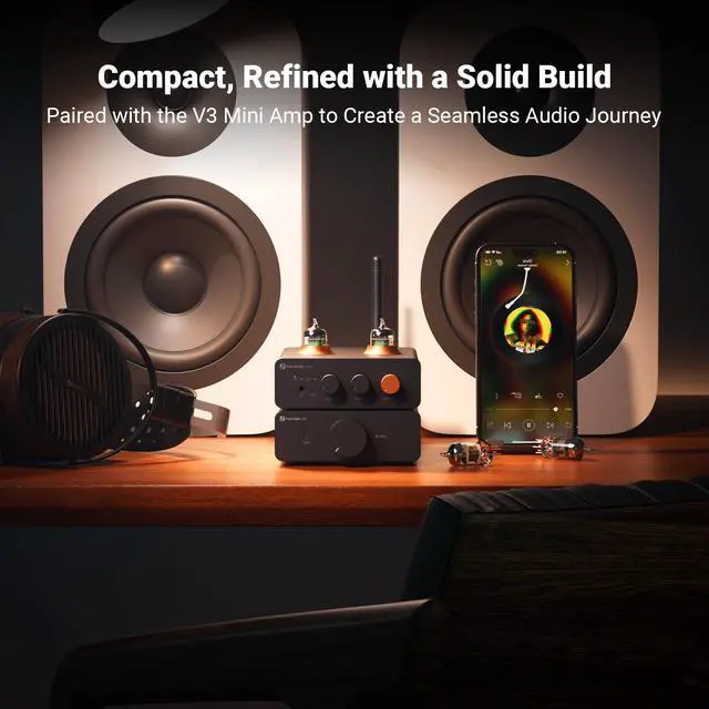 Alt view image 6 of 7 - GR40 Tube Preamplifier with DAC, Stereo Headphone Amplifier 3.5mm Home Audio for Active Speakers/Headphones, Digital to Analog Audio Converter Preamp with Bluetooth and USB/Opt/Coax