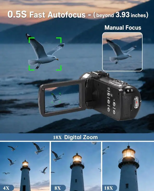 Alt view image 3 of 7 - Camcorder Video Camera 4K 80MP for Vlogging YouTube Webcam | 18X Digital Zoom,IR Night Vision,3.0" IPS Screen,Video Recorder Remote Control,32GB SD Card,Handheld Stabilizer,Microphone