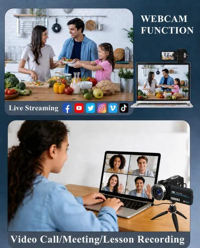 Alt view image 7 of 7 - Camcorder Video Camera 4K 80MP for Vlogging YouTube Webcam | 18X Digital Zoom,IR Night Vision,3.0" IPS Screen,Video Recorder Remote Control,32GB SD Card,Handheld Stabilizer,Microphone
