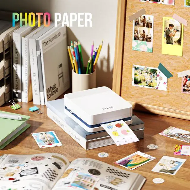 Alt view image 2 of 7 - Portable Photo Printer, PP03 Color Mini Instant Photo Printer, Beige | Premium Prints, Color Instant Inkjet Printer with 50 Sheets of Photo Paper, Bluetooth, for Party, Family, Travel, DIY