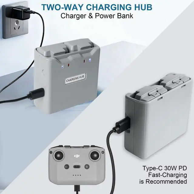 Alt view image 4 of 6 - Battery Charger Combo for DJI Mini 4K & Mini 2 Series, Includes Two 2400mAh Intelligent Flight Batteries and Two-Way Charging HUB, Up to 31 Mins of Flight Time