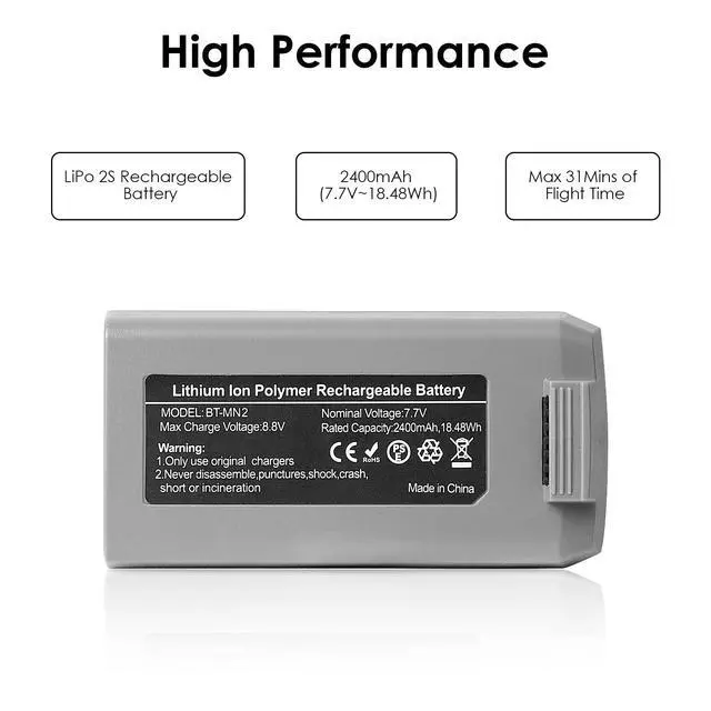 Alt view image 3 of 6 - Battery Charger Combo for DJI Mini 4K & Mini 2 Series, Includes Two 2400mAh Intelligent Flight Batteries and Two-Way Charging HUB, Up to 31 Mins of Flight Time