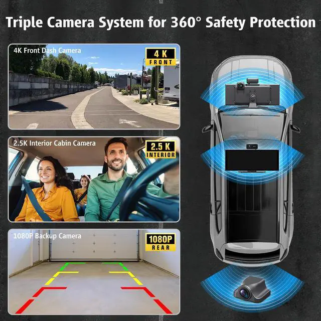 Alt view image 5 of 7 - Portable Wireless CarPlay Screen, 10.26" Fully Laminated IPS Touch Screen Car Stereo with Wireless CarPlay & Android Auto, 4K Front 2.5K Rear Dash Cam,1080P Backup Camera,Super Link,Plug & Play